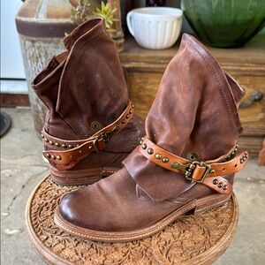 A.S.98 Brown Leather Ankle Boots with Tan Strap